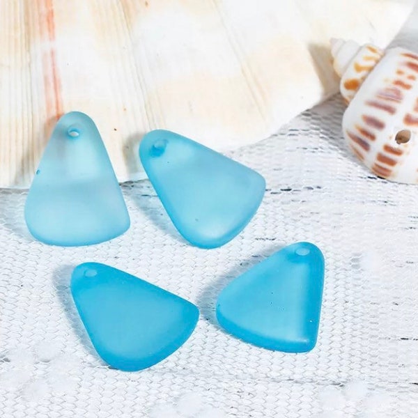 Resin sea glass charm/pendants faux drilled beach glass tear drops set of five