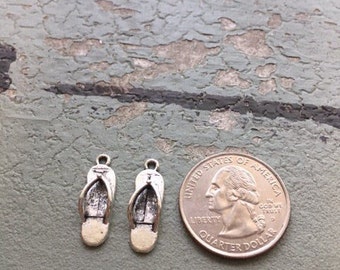 Flip flop sandal charms of 12 antique metal tibetan silver small  jewelry supplies and findings