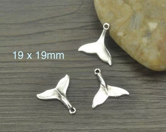 Whale tail charms silver mermaid tails sea life beach jewelry supplies DIY lot of 12