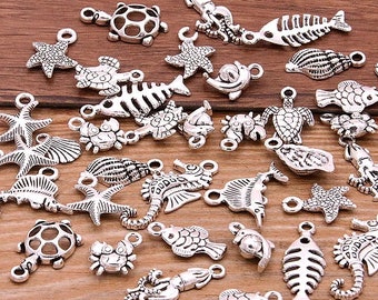 Mixed antique silver sea life charms lot of 20 DIY jewelry