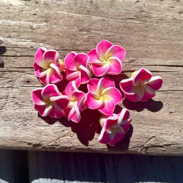 Hawaiian Plumeria Flower Beads Polymer Clay Frangipani Beads DIY Lot of 12