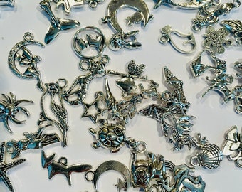 Mixed silver charms lot of 50 diy jewelry