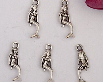 Silver mermaid charms antique silver  color sealife beach jewelry supplies charms DIY lot of 10