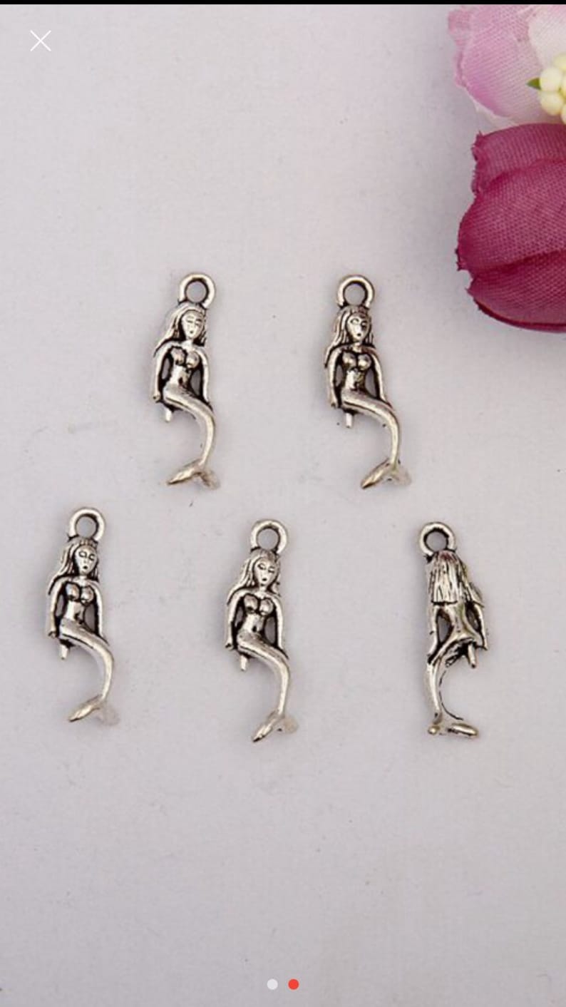 Silver Mermaid Charms Antique Silver Color Sealife Beach Jewelry Supplies Charms Diy Lot Of 10