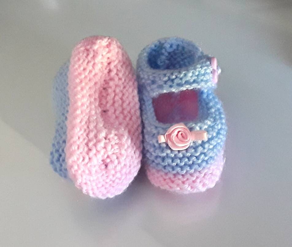 Hand Knitted Baby Booties Pink and Blue Mary Jane Baby Shoes | Etsy UK