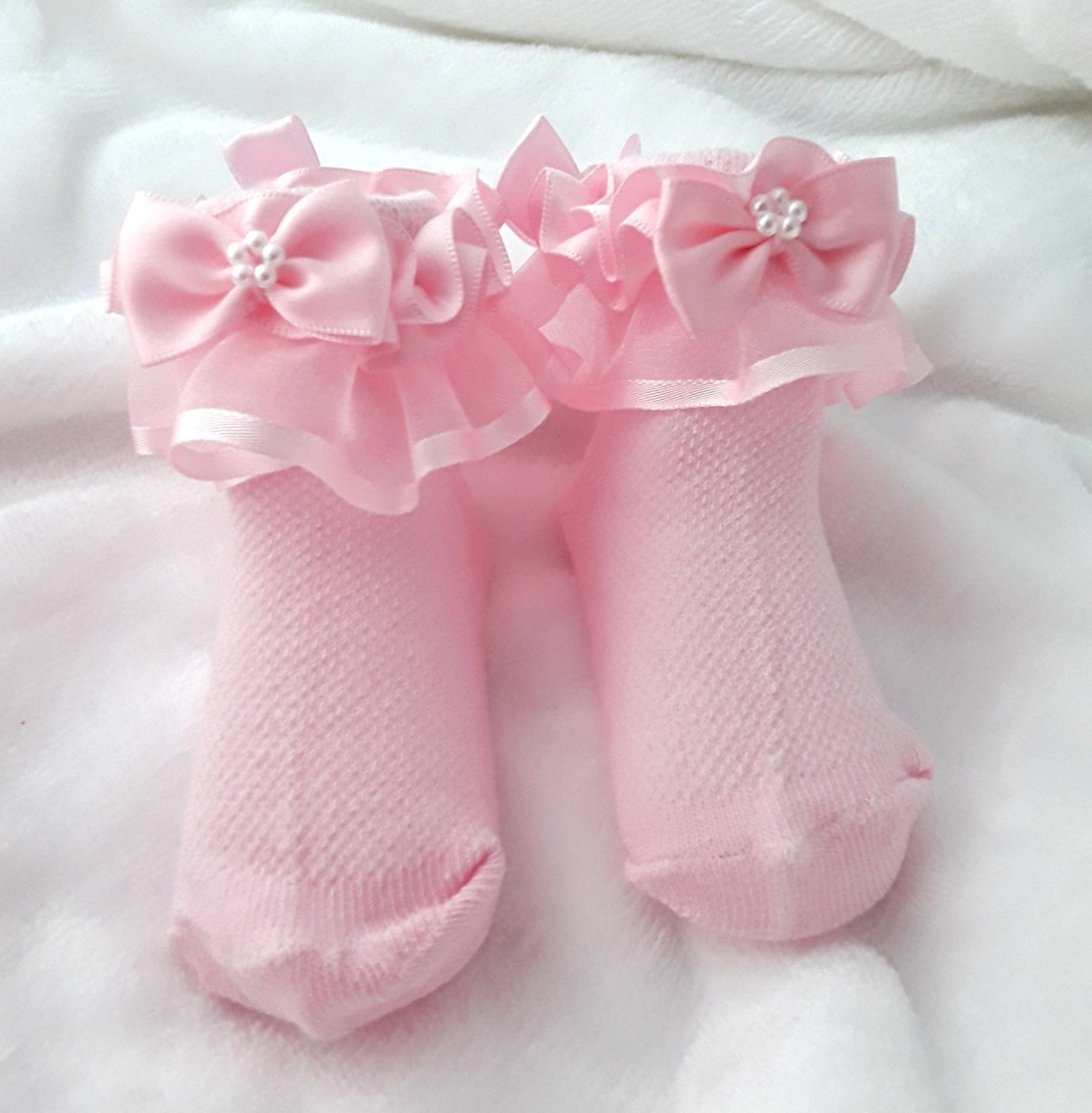 Baby girl pink ruffle frilly ankle socks satin bows 06 months Etsy