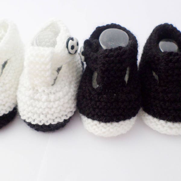 Knitted baby booties - baby hand knits - white booties - baby shoes - T bar shoes - baby boy - baby shower - football - soccer