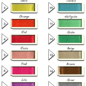 Puede incluir: Una carta de colores con 16 colores de hilo diferentes, numerados del 1 al 16. Los colores son blanco, amarillo, naranja, rojo, rosa, fucsia, morado, azul claro, azul, turquesa, verde claro, verde, beige, marr&oacute;n, gris y negro.