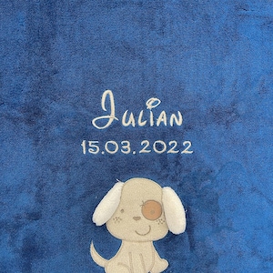 coperta per bambini con nome e data (di nascita) / **Blu brillante - CAGNOLINO **