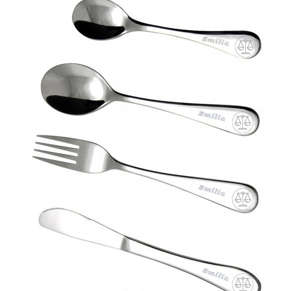 Children's cutlery with name & zodiac sign - Libra