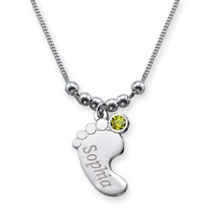 Baby foot necklace with engraved name / AUGUST