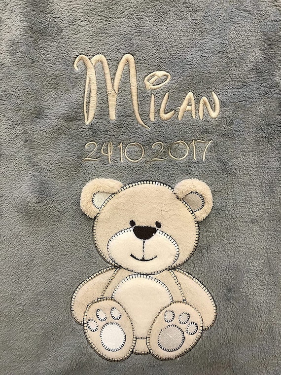 Babydecke bestickt mit Name und Datum / ** Anthrazit - BÄR**