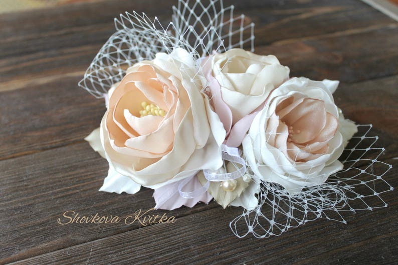 Wedding Floral Fascinator Rustic Wedding Blossom Headpiece Champagne Lurge Floral Hair Piece Bridal Silk Flower Headpiece