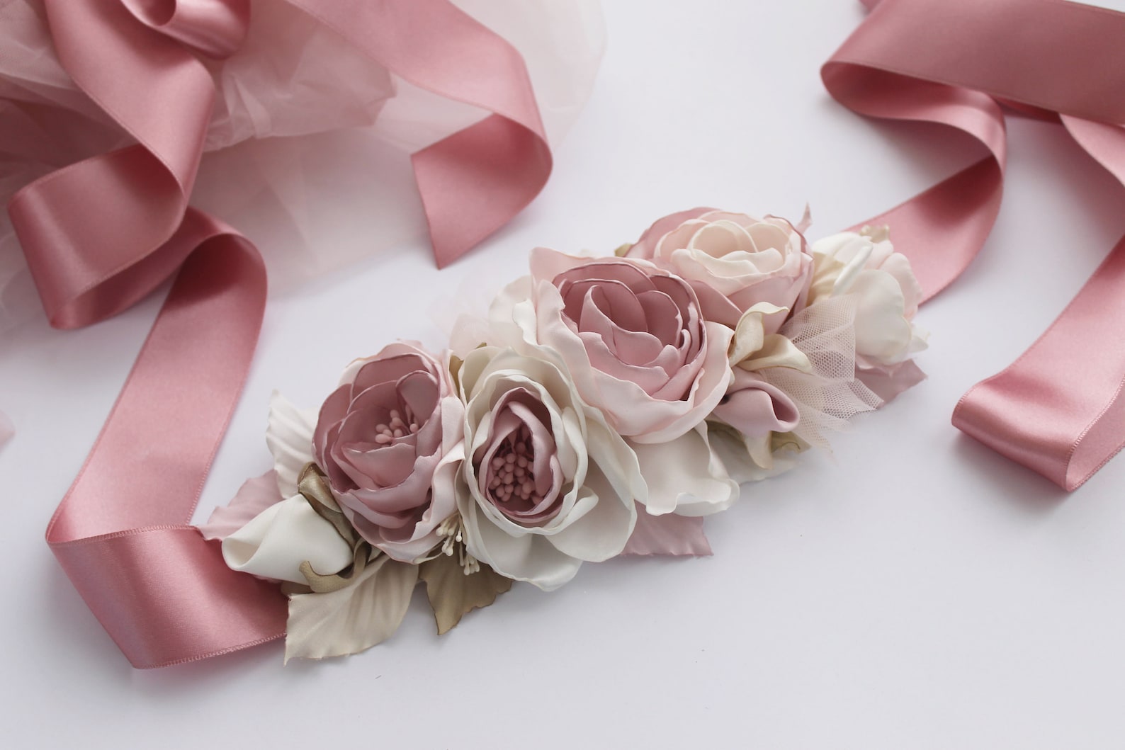 Dusty Pink Silk Flower Hair Piece Bridal Bohemian Floral Etsy