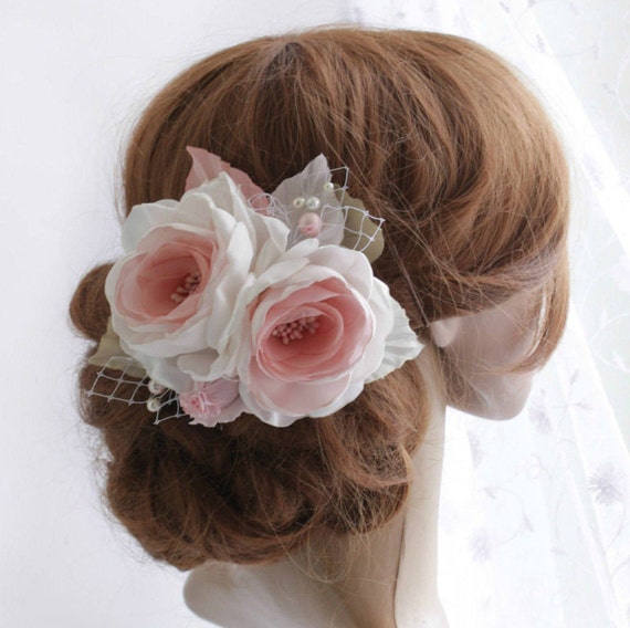 Silk Floral Hair Piece Blush White Flower Bridal Hair Etsy