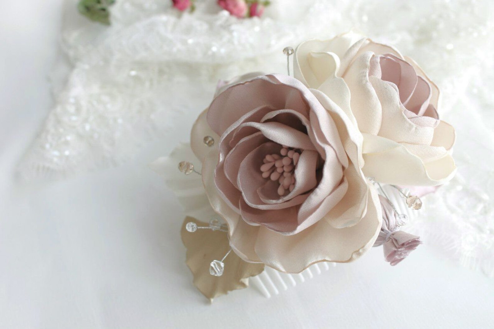 Dusty Pink Silk Flower Hair Piece Bridal Bohemian Floral Etsy