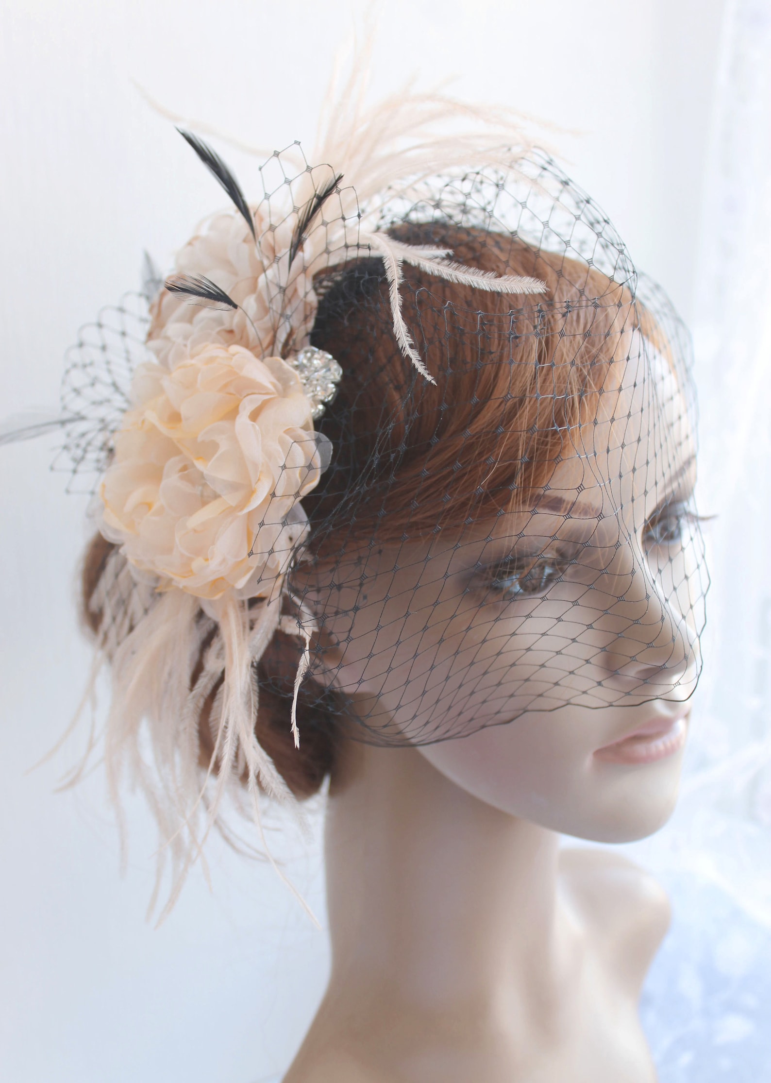 bridal headpiece with feathers