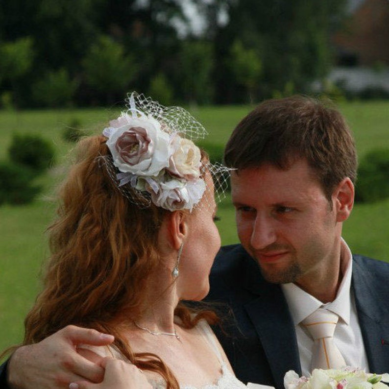 Wedding Floral Fascinator Rustic Wedding Blossom Headpiece Champagne Lurge Floral Hair Piece Bridal Silk Flower Headpiece