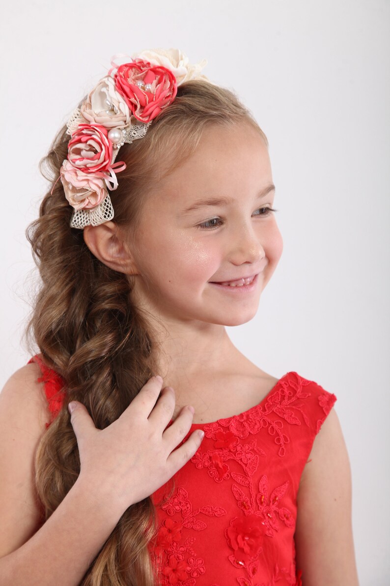 Coral Flower Headpiece Wedding Boho Chic Flower Headband Etsy