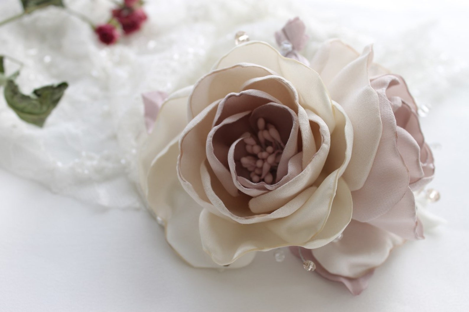 Dusty Pink Silk Flower Hair Piece Bridal Bohemian Floral Etsy