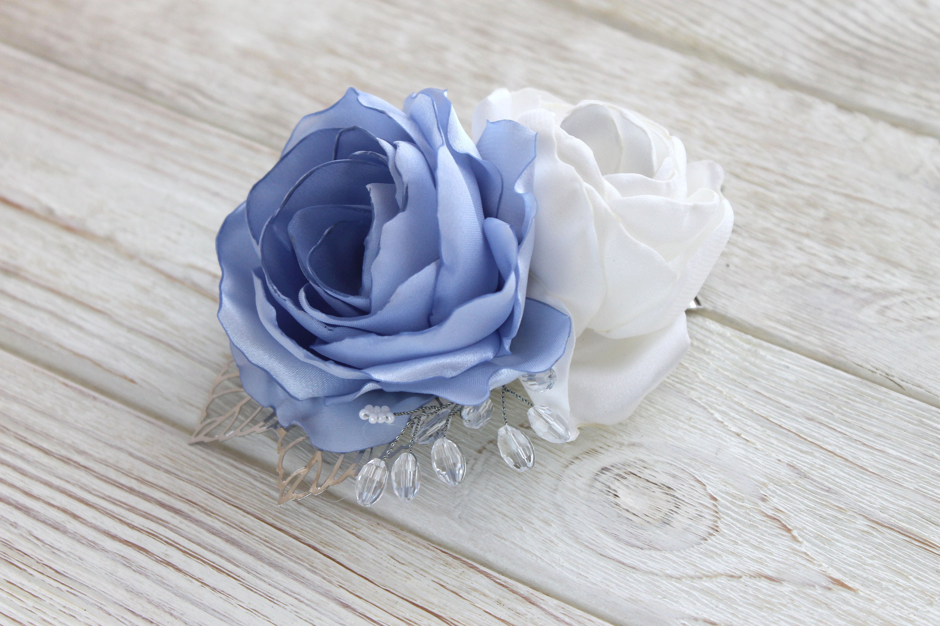 Blue Crystal Bridal Hair Comb - wide 3