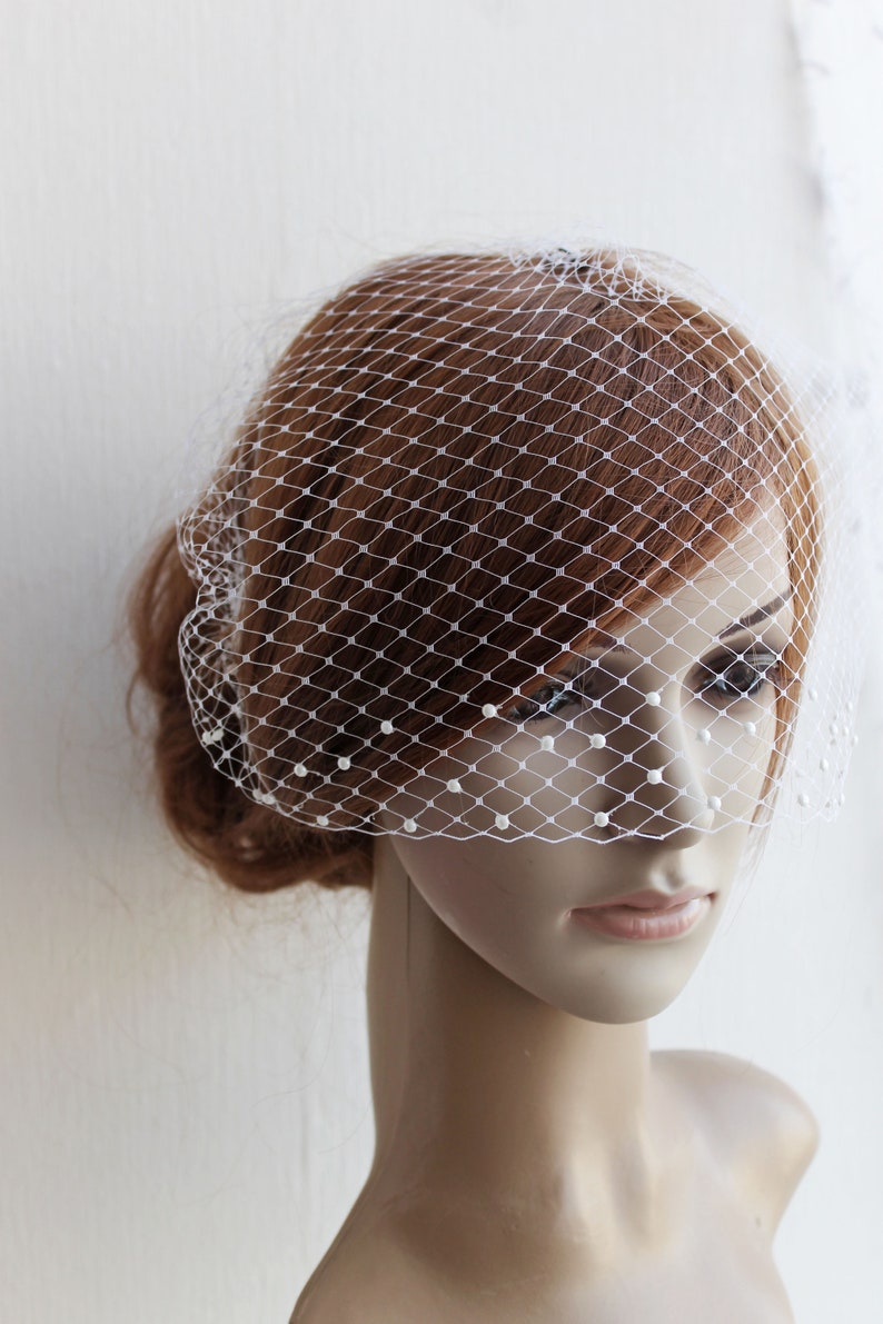 Bridal Birdcage Veil With Pearls Wedding Bandeau Bird Cage Etsy