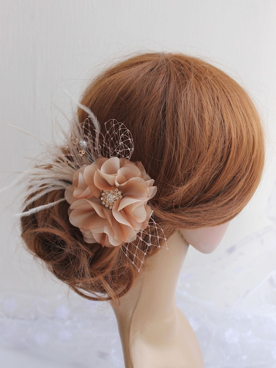 Feather Hair Piece Wedding Flower Hair Clip Feather Etsy
