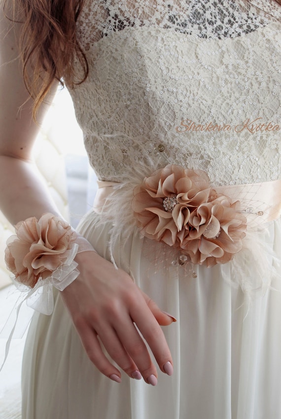 Fascia per fiori da sposa con piume, cintura per abito da sposa