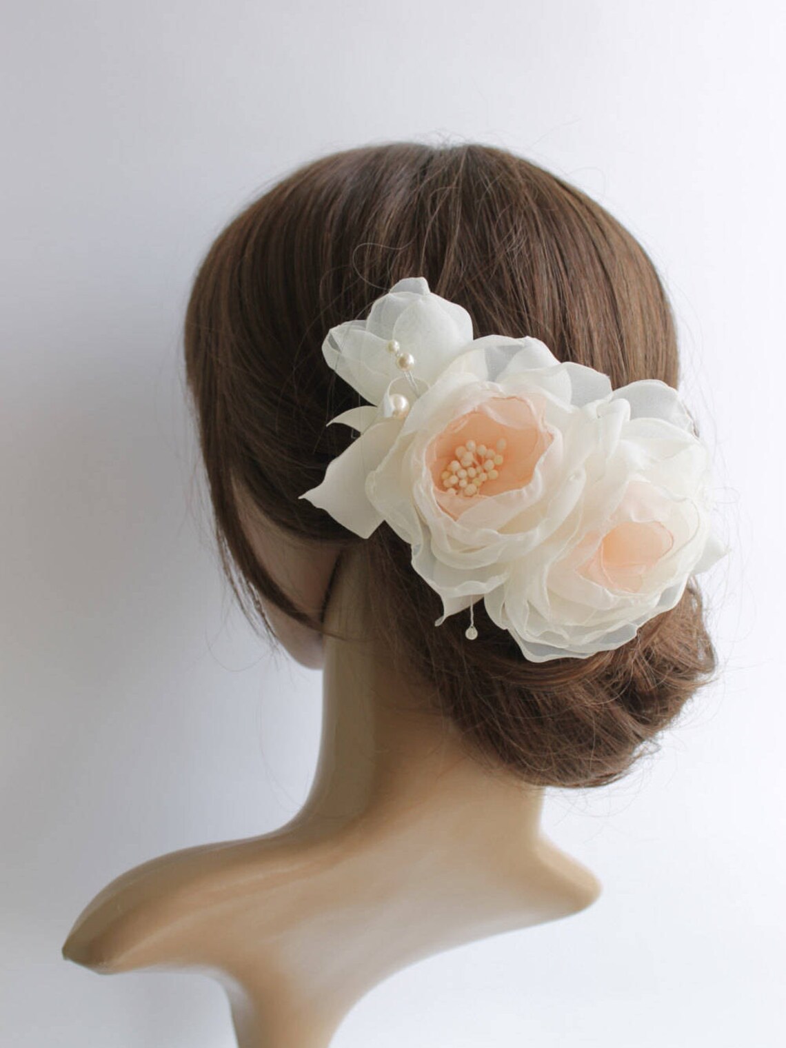 Flower Bridal Hair Piece Peach White Bridal Floral Headpiece Etsy