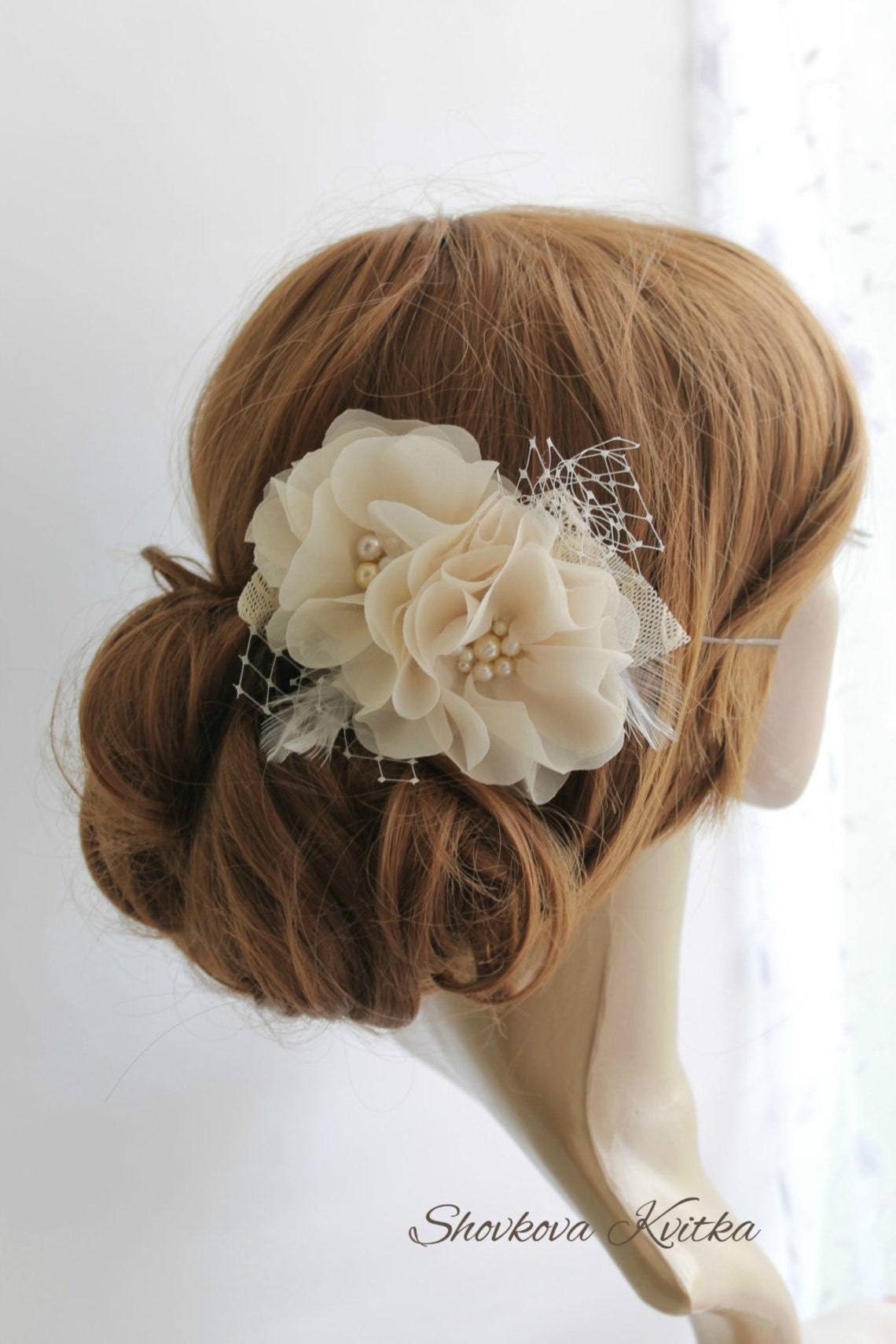 Wedding Silk Flower Hair piece Champagne Flower Fascinator Etsy
