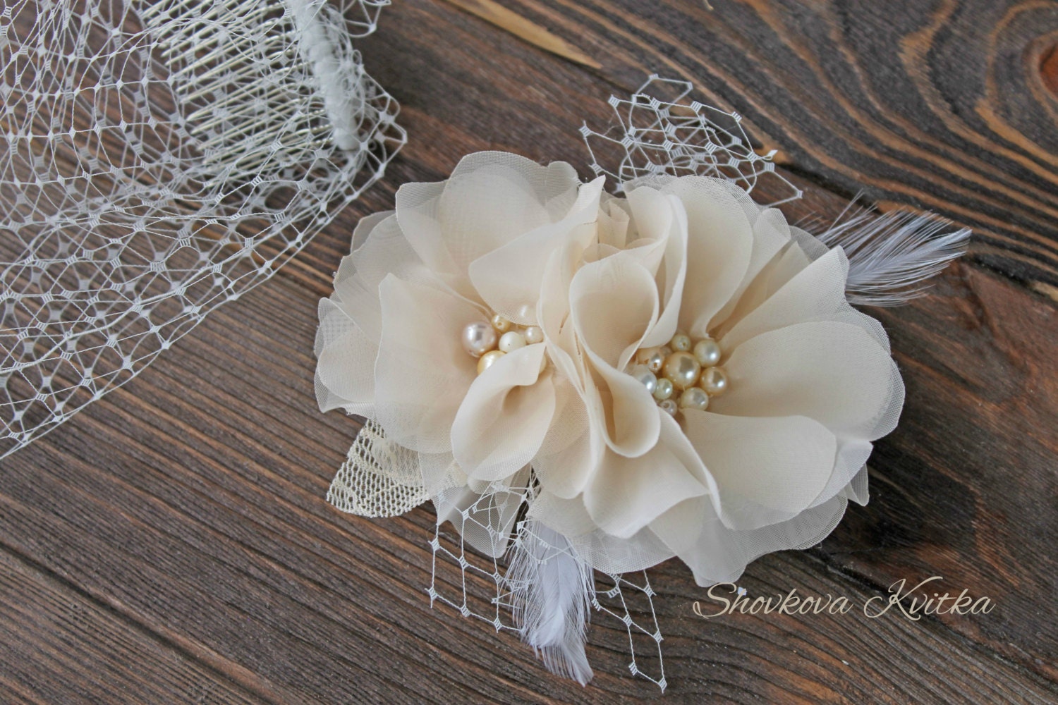 Wedding Silk Flower Hair piece Champagne Flower Fascinator Etsy