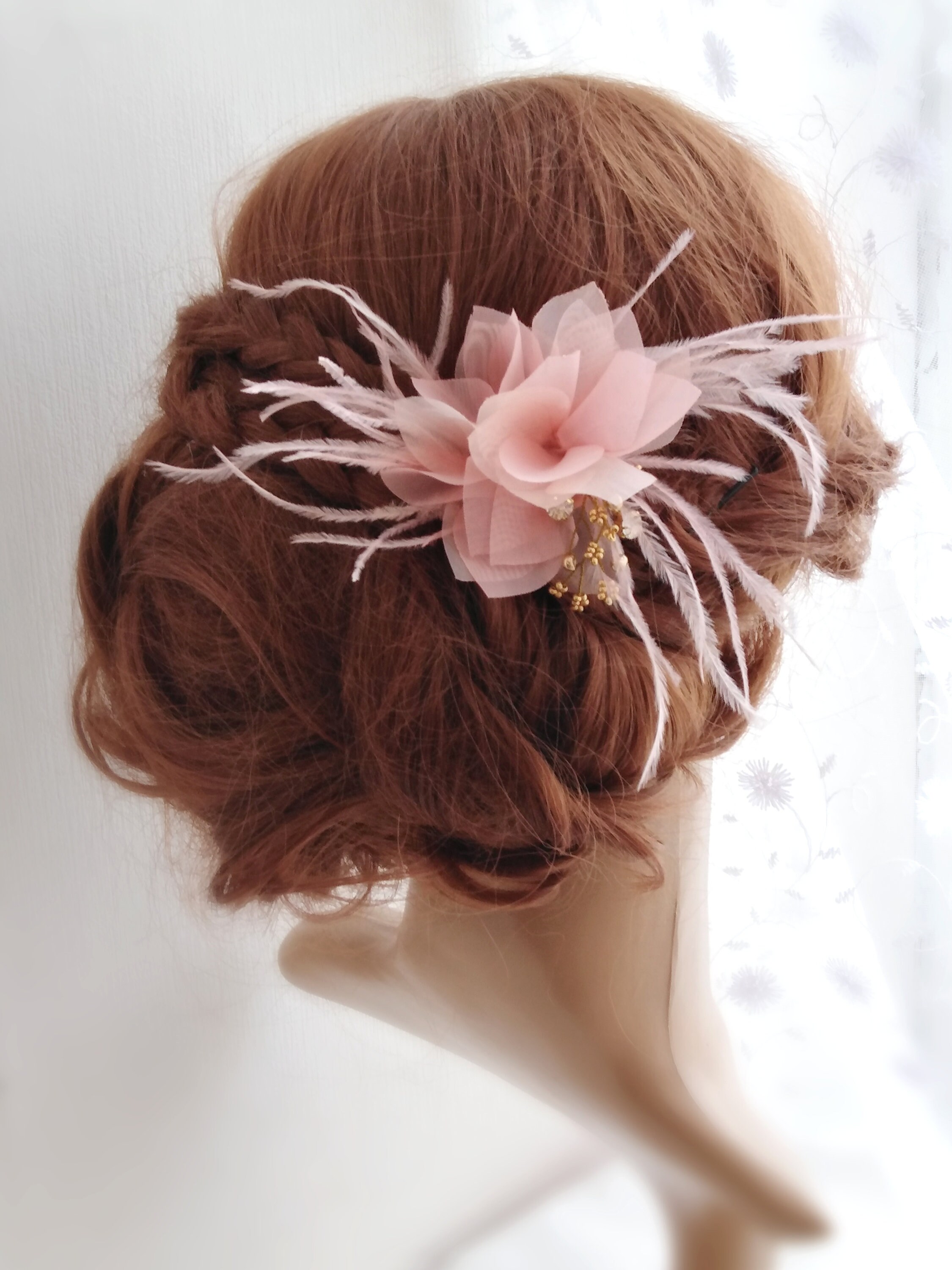 Handmade Pastel Rainbow Rose and Millinery Feather Crystal Hair Clip Romantic Pink Feather Hairpiece - Etsy main image 4