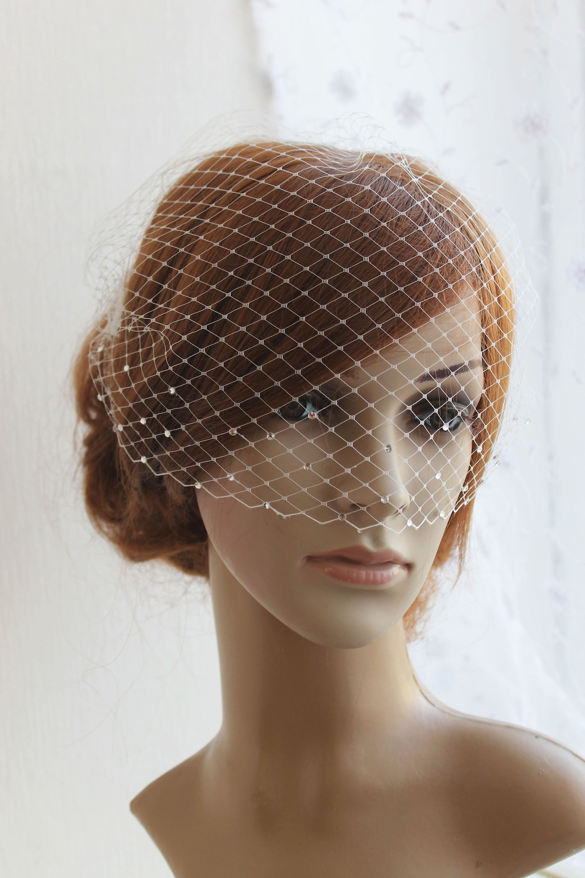 Ivory Bridal birdcage veil with navy blue crystals Bandeau Etsy