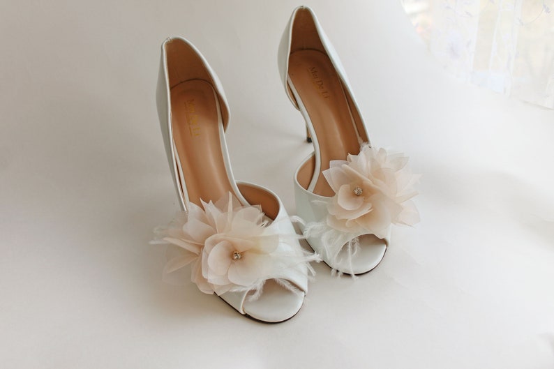 Wedding Shoe Clips Champagne Pair Ivory Flower Shoe Clips Etsy