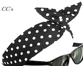 Top Knot Black and White Large Polka Dot Print Wire Headband Twist Bandana Womens Teens Hair Accessories