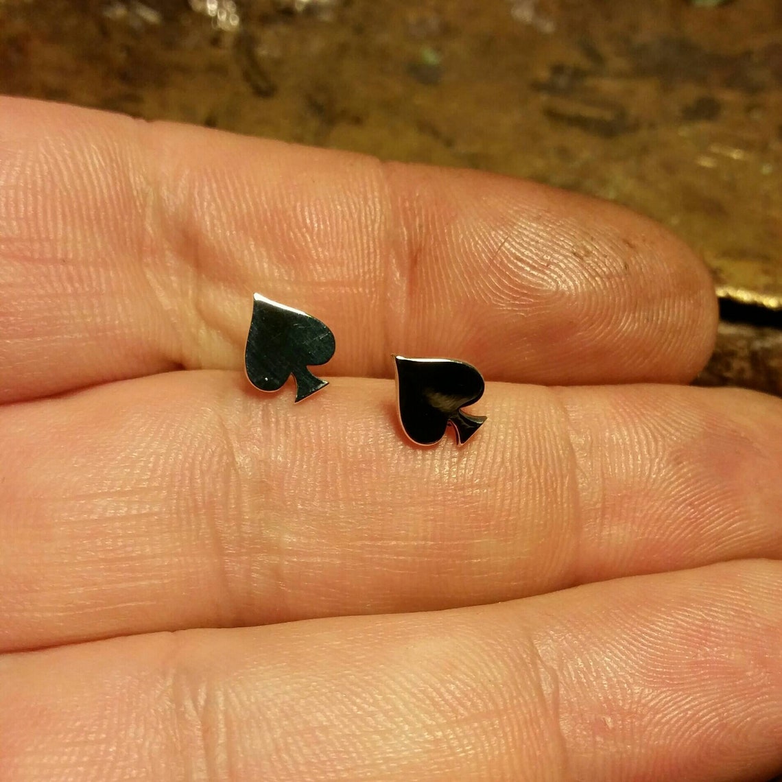 Silver Spades Earrings Studs Ace of Spades Golden Silver and Etsy