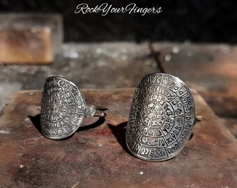 Silver Faistos discus ring , silver greek ring , silver ancient style ring , silver Cretan ring, ancient greek silver ring , statement ring