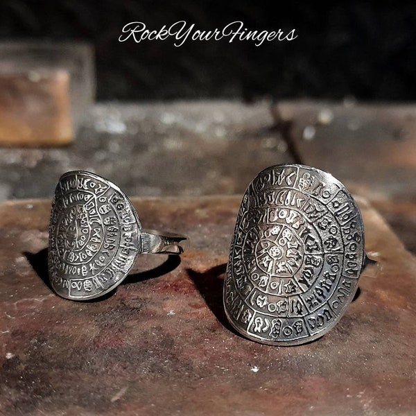 Silver Faistos discus ring , silver greek ring , silver ancient style ring , silver Cretan ring, ancient greek silver ring , statement ring