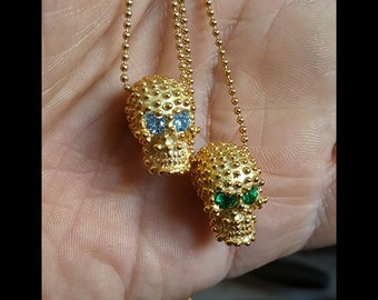 Collana Vintage Con Ciondolo Teschio Argento 925 E Occhi Rossi - Accento Oro