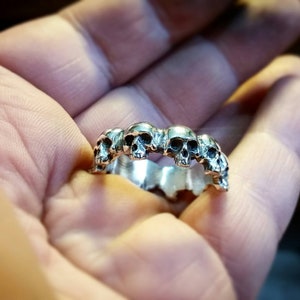 Sterling Silver 925 Skull Ring, Goth Band Ring