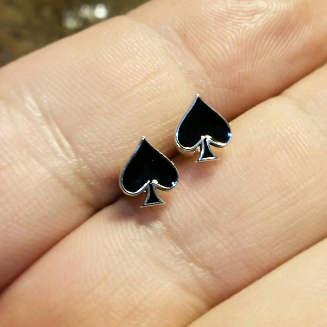 Silver Spades Earrings Studs Ace of Spades Golden Silver and Etsy