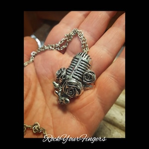 Vintage shure microphone pendant decorated with roses