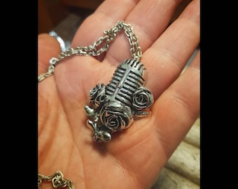Vintage shure microphone pendant decorated with roses
