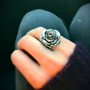 Silver Rose Ring , Silver ring , Rose ring , women ring , rock boho statement fashion style handmade collection gift for her