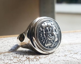 Silver Coin Ring , ancient coin ring , Sterling Silver Alexander the Great ring ,handmade ring ,round ring