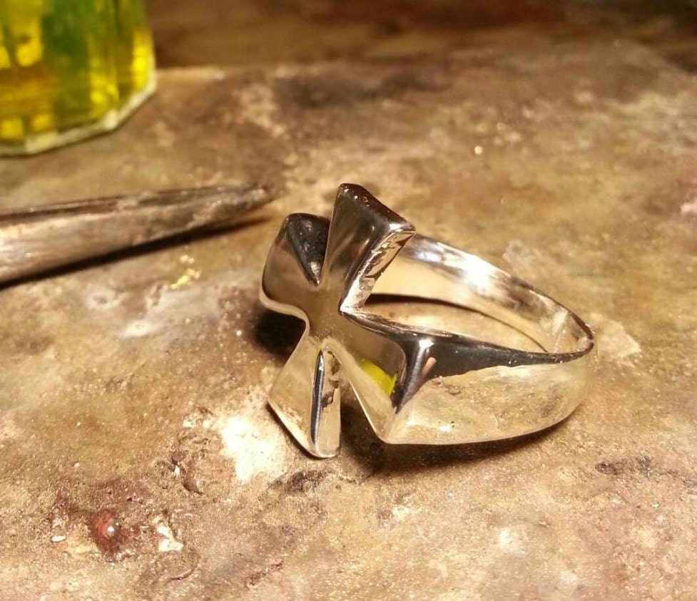 Bague Anneau Large 8mm Argent 925 Style Templier/Biker - Motif Bundeskreuz, Unisexe, Neuf Sans Boîte