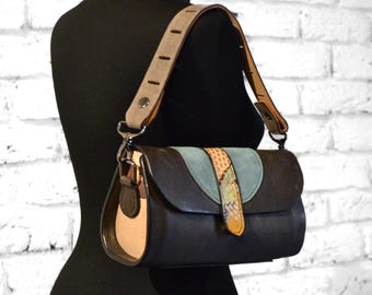 Leather Suede Hand Painted One-of-a-Kind Bag, Unique Leather Bag, Personalized Gift Idea, Genuine Leather Purse, Christmas Gift