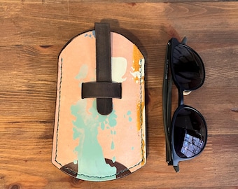 Hand Painted Leather Eyeglass Case, Unique Leather Gift, Leather Pen Case, Handmade Leather Accessory, Personalized Leather Sunglasses Case