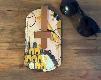 Hand-Painted Leather Eyeglass & Pen Case, Vegetable-Tanned Leather Accessory, Suede Lined (Personalized), Leather Pen Holder, Leather Gift