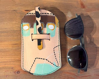 Hand Painted Leather Eyeglass Case, Personalized Leather Pen Case, Leather Pen Holder, Personalized Gift, Handmade Leather Accessory